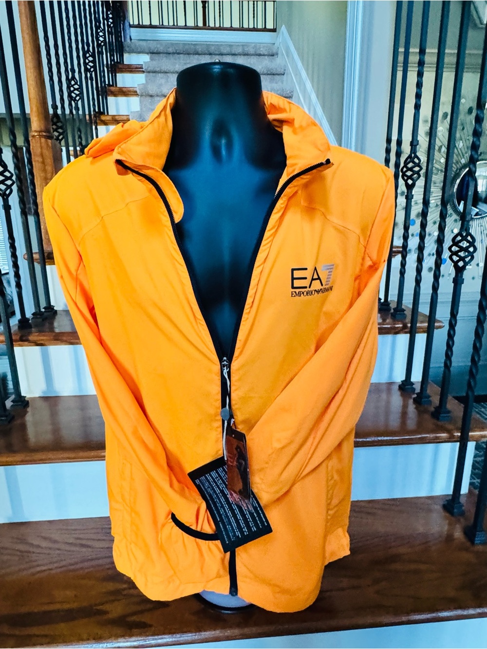 Emporio Armani EA7 Men's Bright Orange Zip Windbreaker